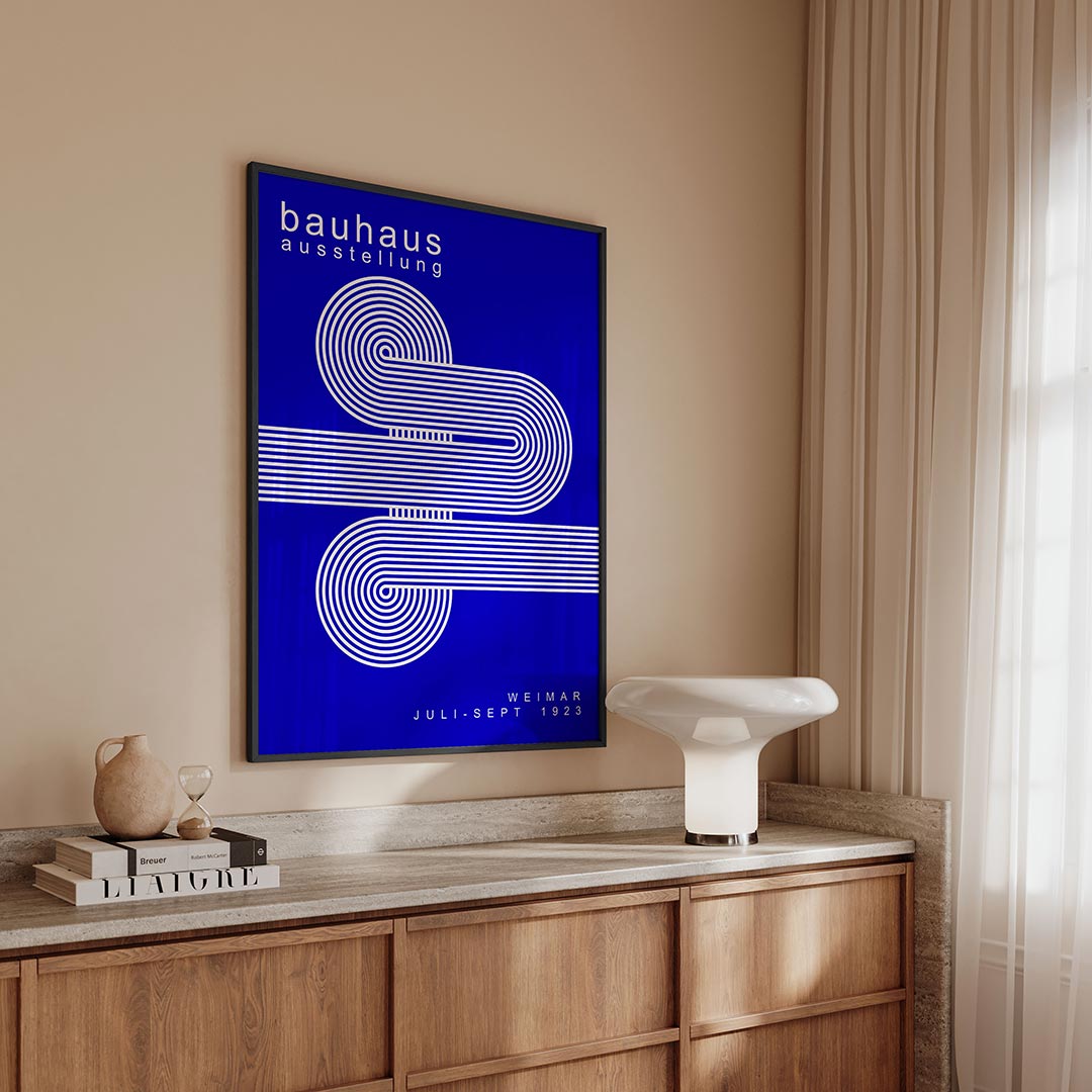 Lijnen en cirkelpatronen – geometrische Bauhaus poster in staand formaat