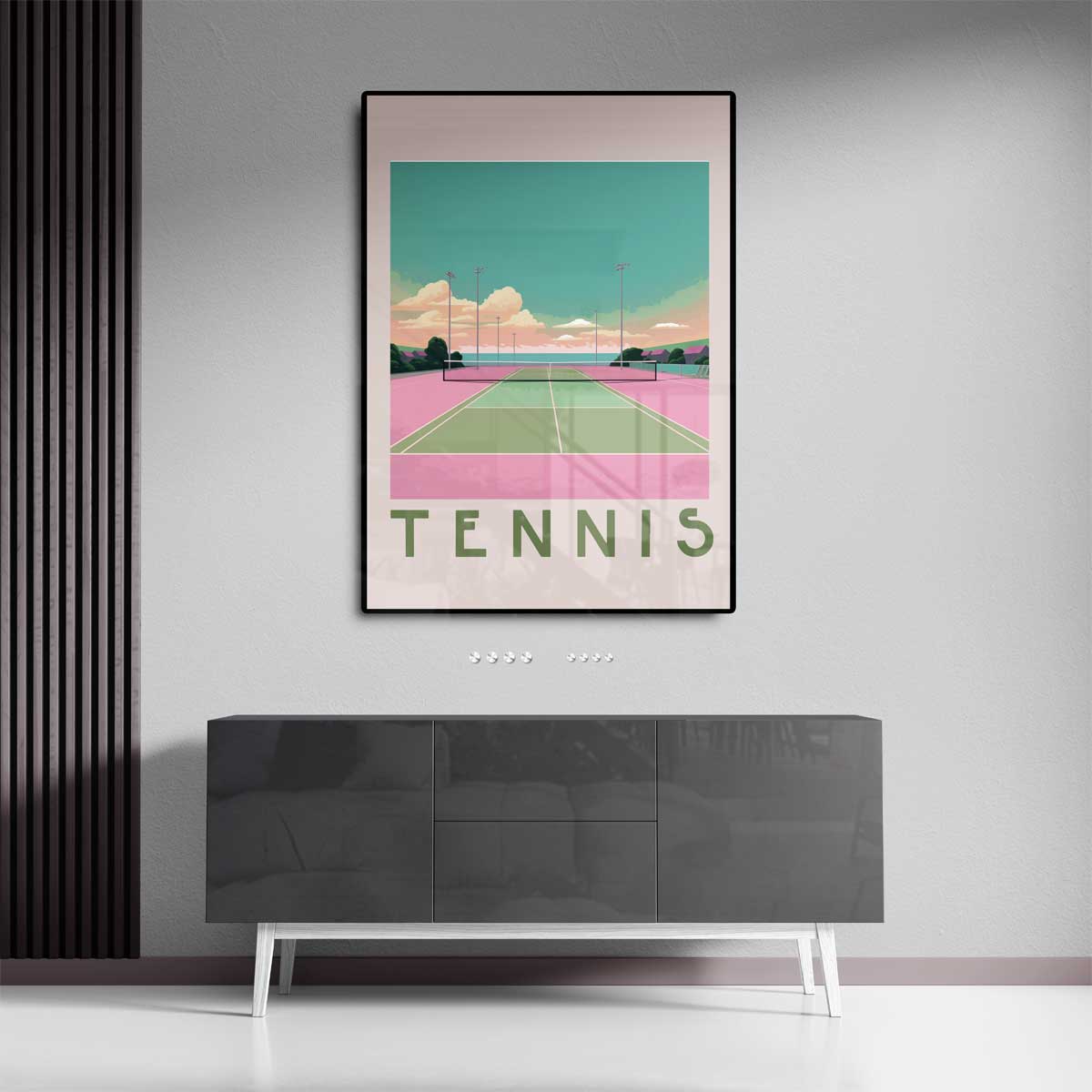 Kleurrijke Tennisbaan Zonsondergang – canvas kunstwerk als wanddecoratie