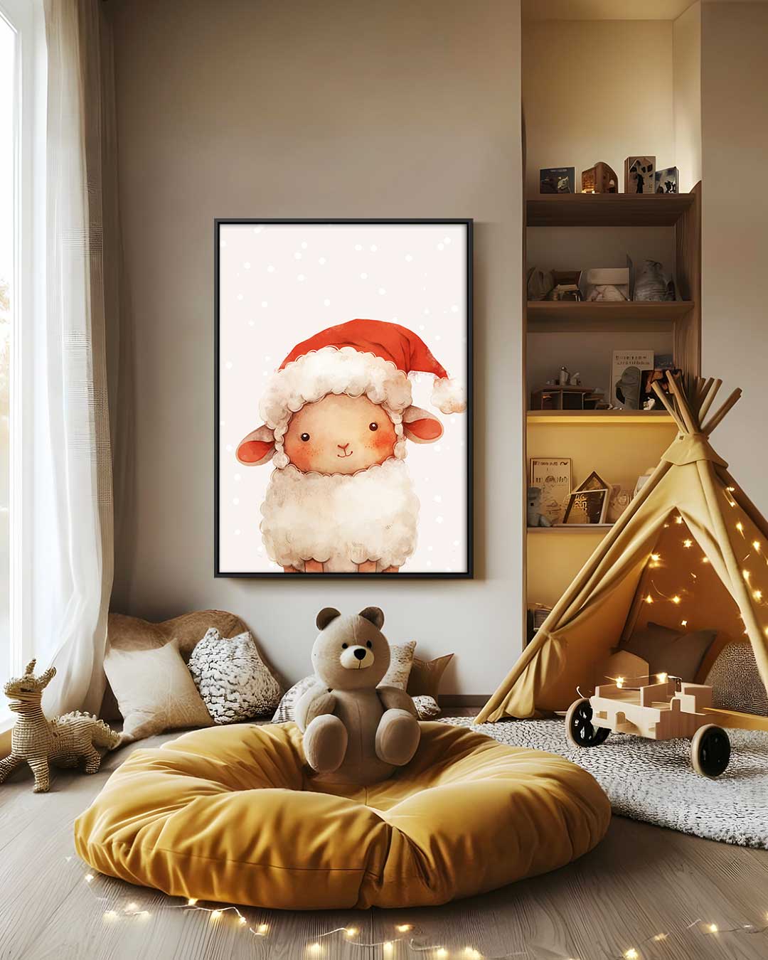 Schattig Kerstlammetje Illustratie – staand kunstwerk voor modern interieur