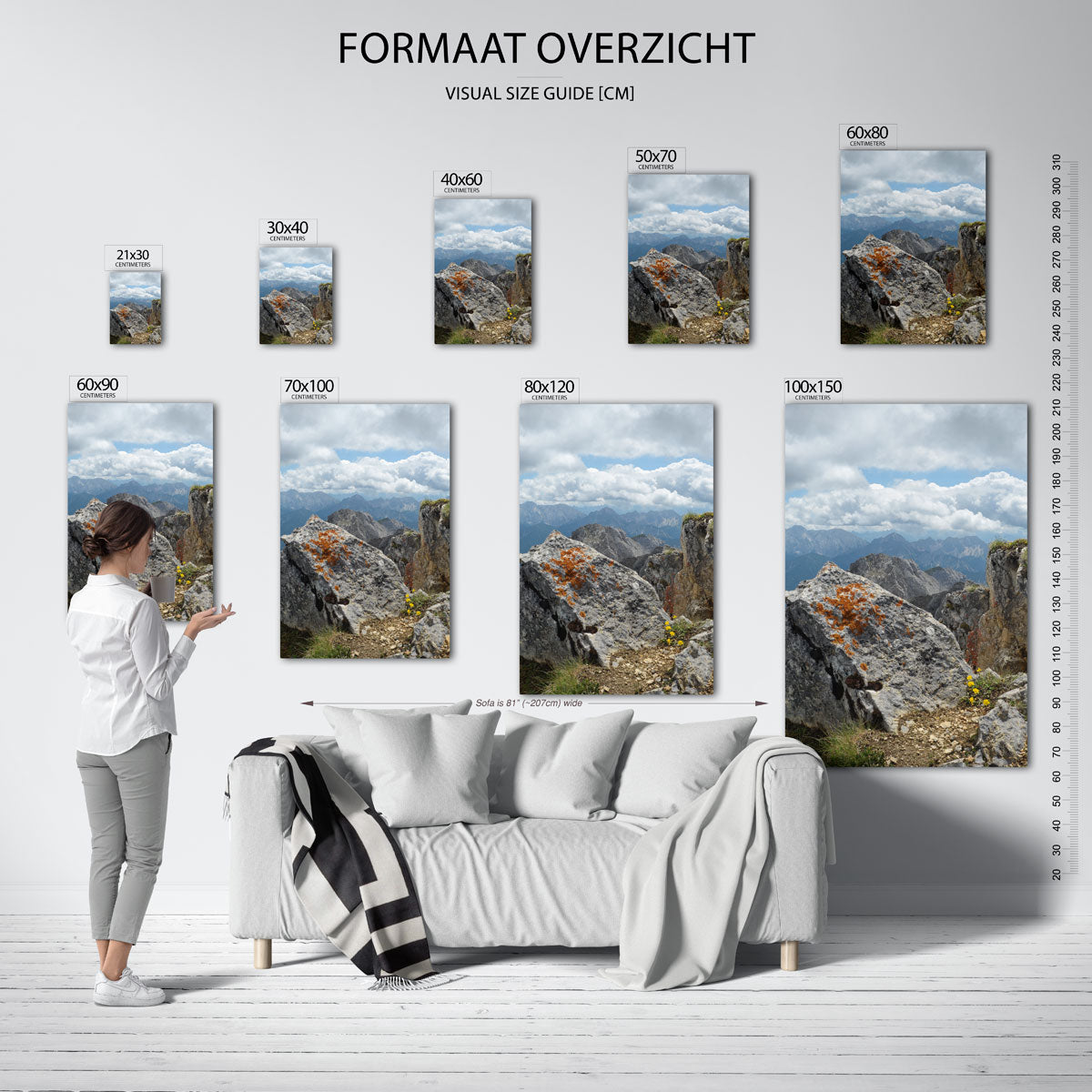 Berglandschap met rotsen poster – sfeerbeeld – deze poster toont een indrukwekkend berglandschap met ruige rotsen en een