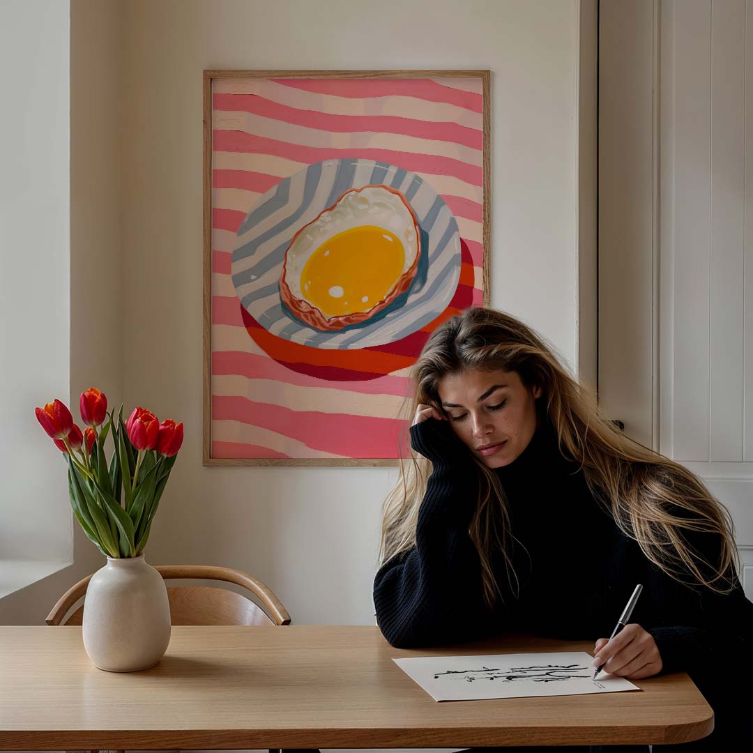 Retro Stijl Gebakken Ei – culinaire wandkunst als portret poster