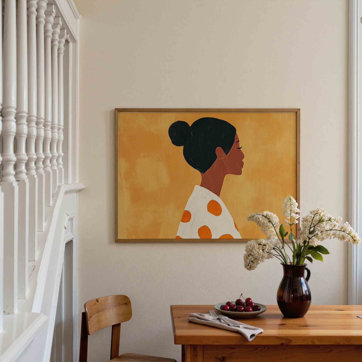 Profiel van vrouw – liggende illustratie poster als wanddecoratie