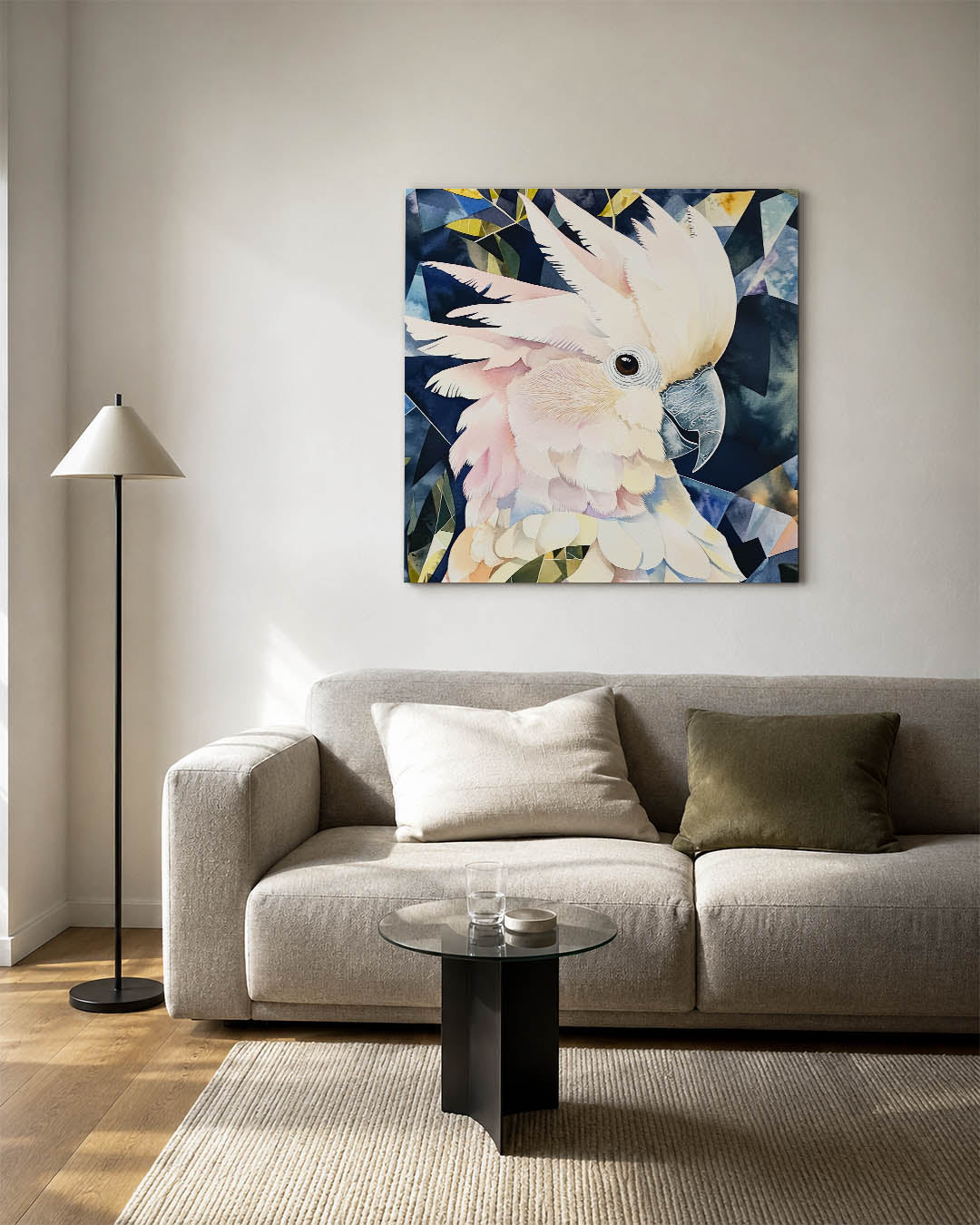 Vogelsilhouet met geometrie kunstwerk – detailweergave – dit werk toont een vogel met zachte, vloeiende lijnen en
