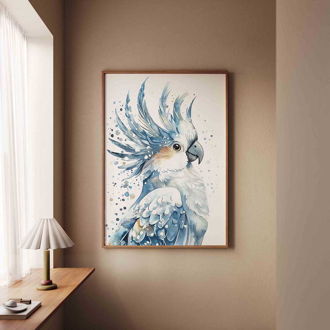 Papegaai in blauw – staande dieren wanddecoratie van WallArtistic