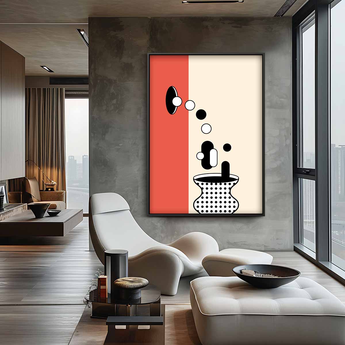 Geometrische Vaas in Stippen – canvas wanddecoratie in portret formaat