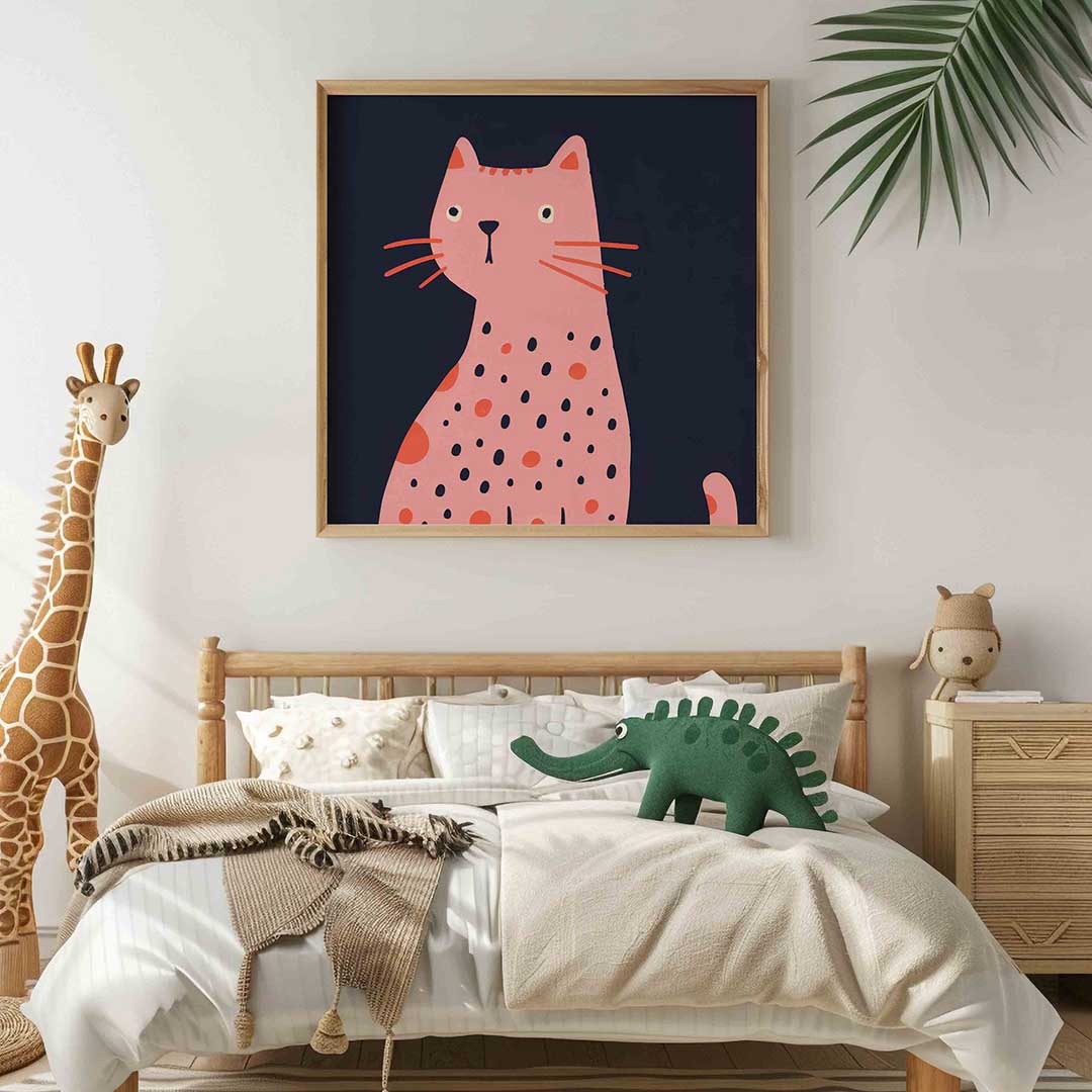 Roze kat – vierkante kinderkamer wanddecoratie van WallArtistic