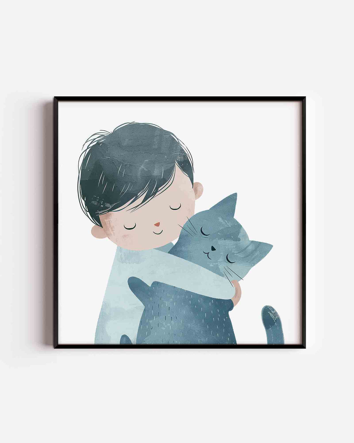Jongen met kat – vierkante kinderposter als wanddecoratie