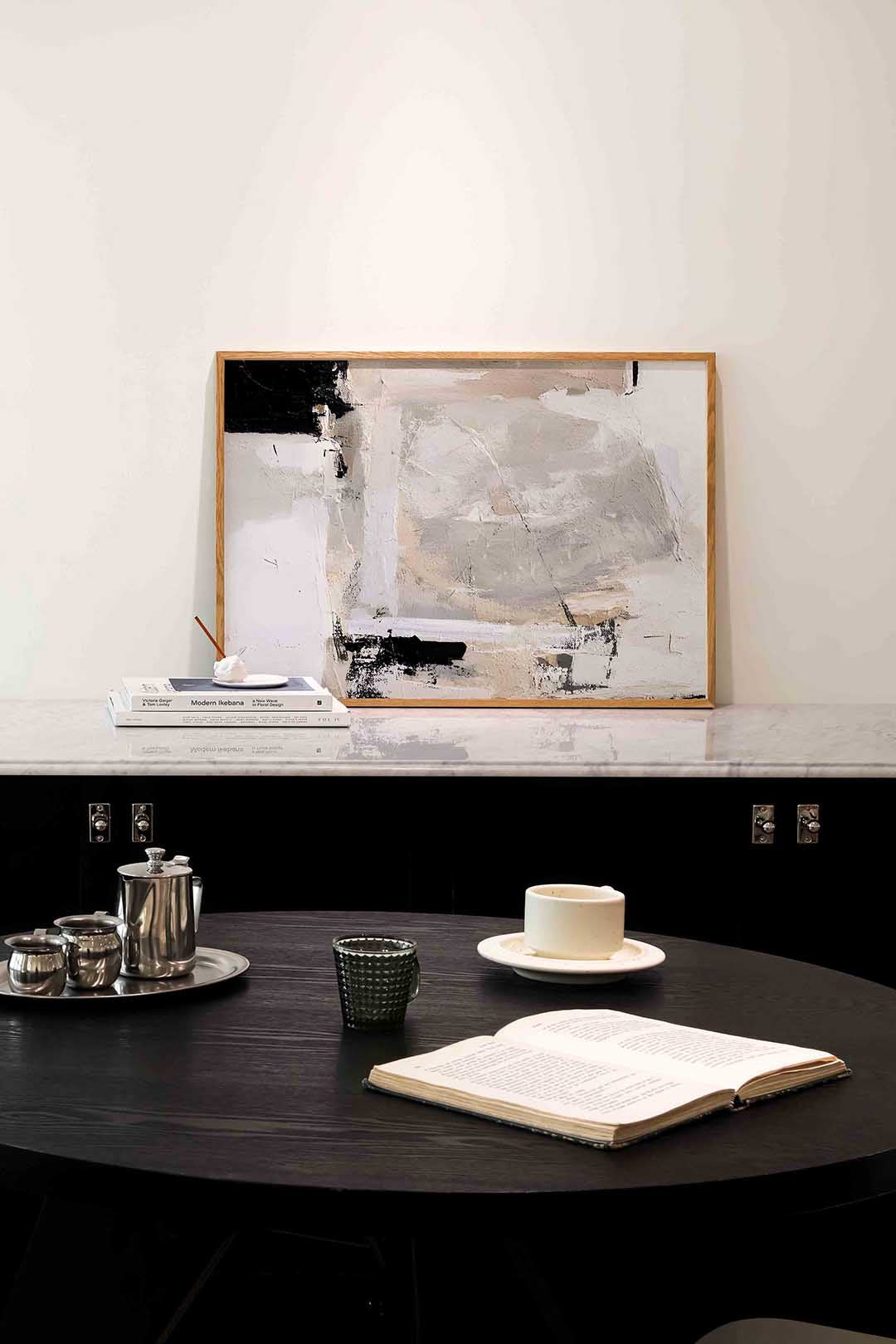 Abstracte beige en zwarte – abstracte poster in liggend formaat