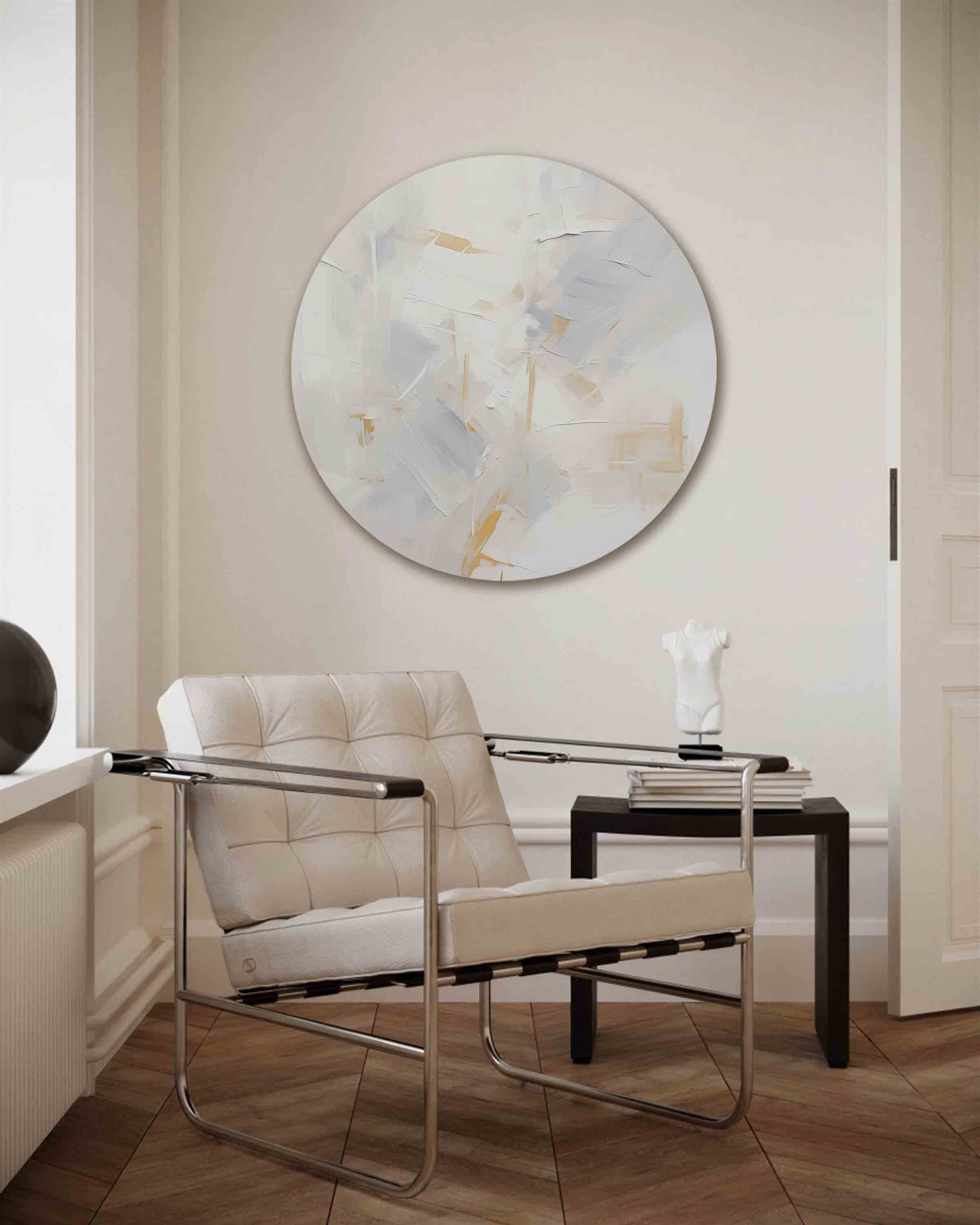 Abstracte beige en witte – kleurrijke illustratie muurcirkel als wanddecoratie