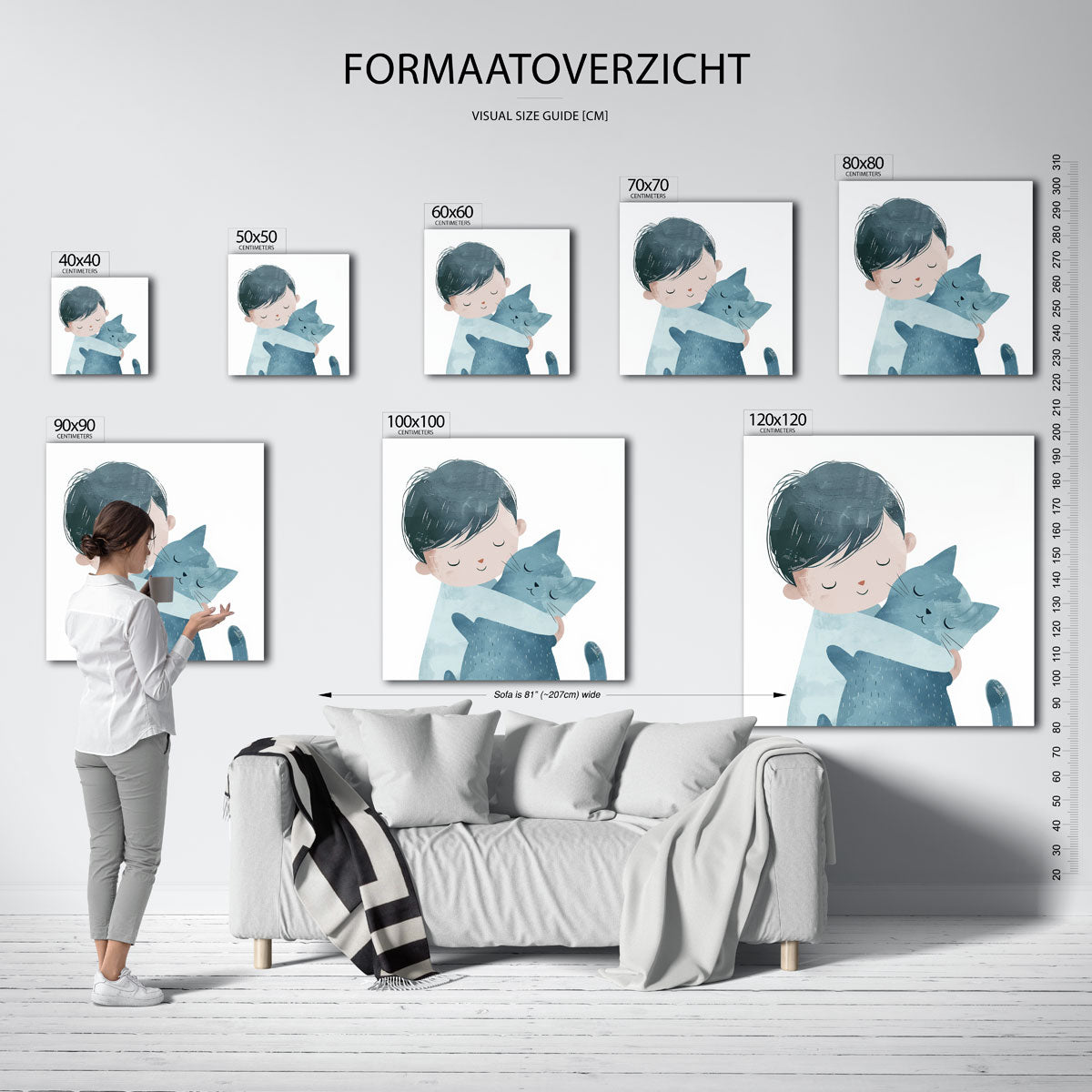 Jongen met kat – vierkante muurposter voor de kinderkamer