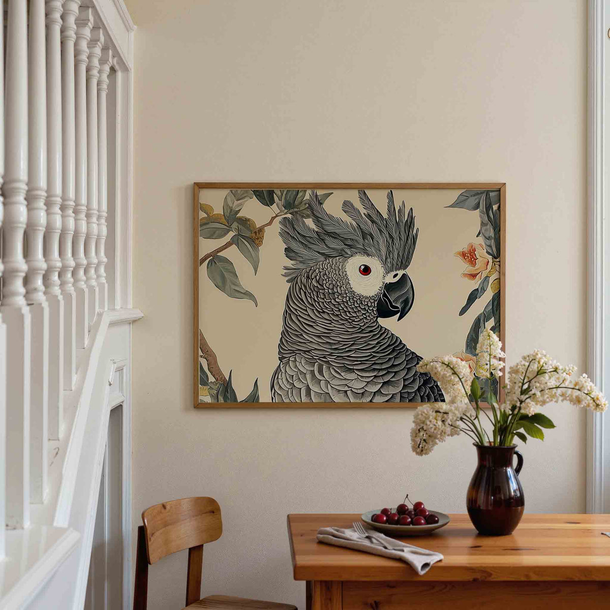 Papegaai met bloemen – dieren poster in liggend formaat