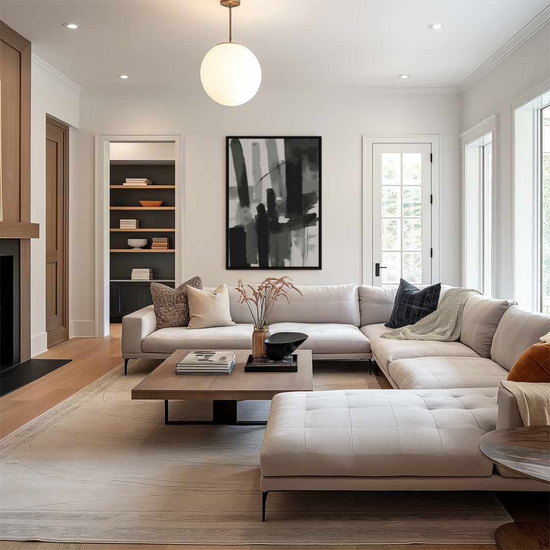 Moderne Sluier van Zwart & Wit – staand kunstwerk voor modern interieur