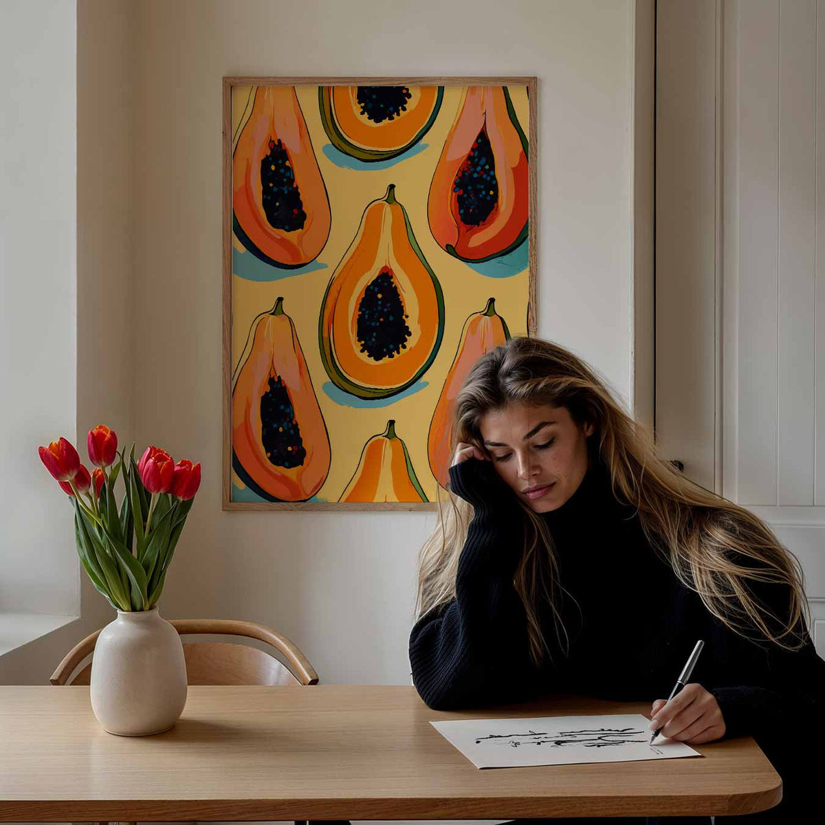 Tropische Papaya Illustratie – keuken portret poster, afbeelding 7