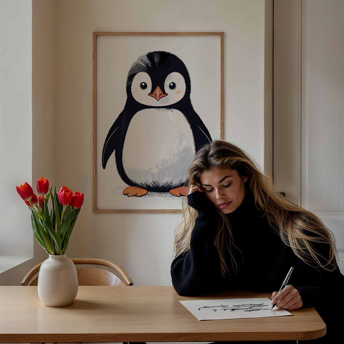 Schattige Pinguïn Illustratie – staande muurposter voor de kinderkamer