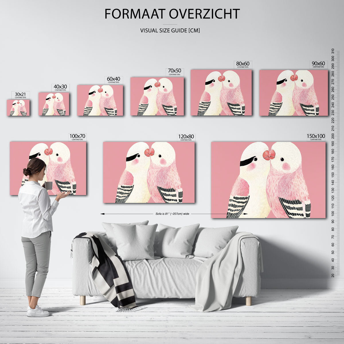 Twee vogels op roze – liggende muurposter met dierenthema