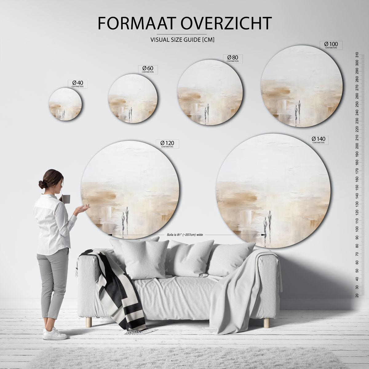 Twee figuren in landschap – abstracte wandkunst als muurcirkel van WallArtistic
