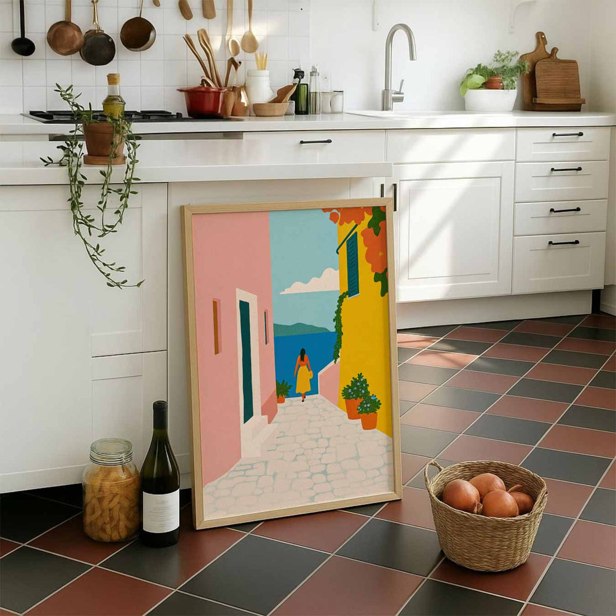 Zonnige Middellandse Zee Wandeling – staande muurposter met zomerse uitstraling