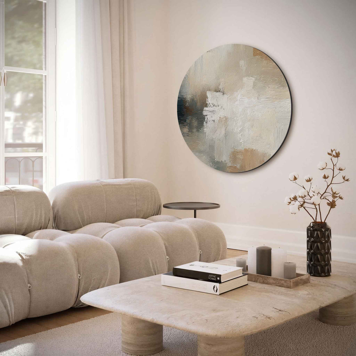 Abstracte beige – moderne abstracte muurcirkel voor aan de muur