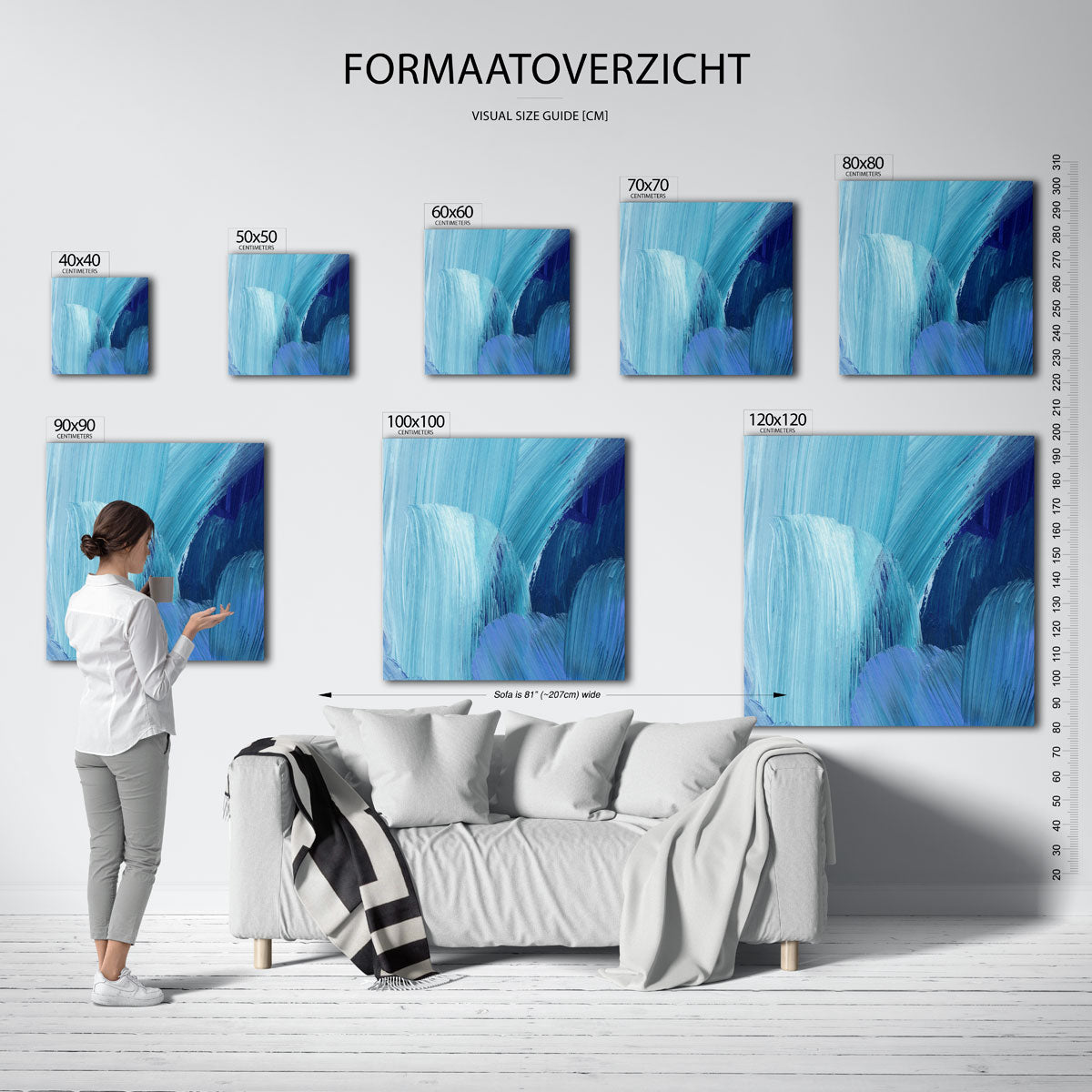 Blauwe penseelstreken – vierkante muurposter met artistieke uitstraling