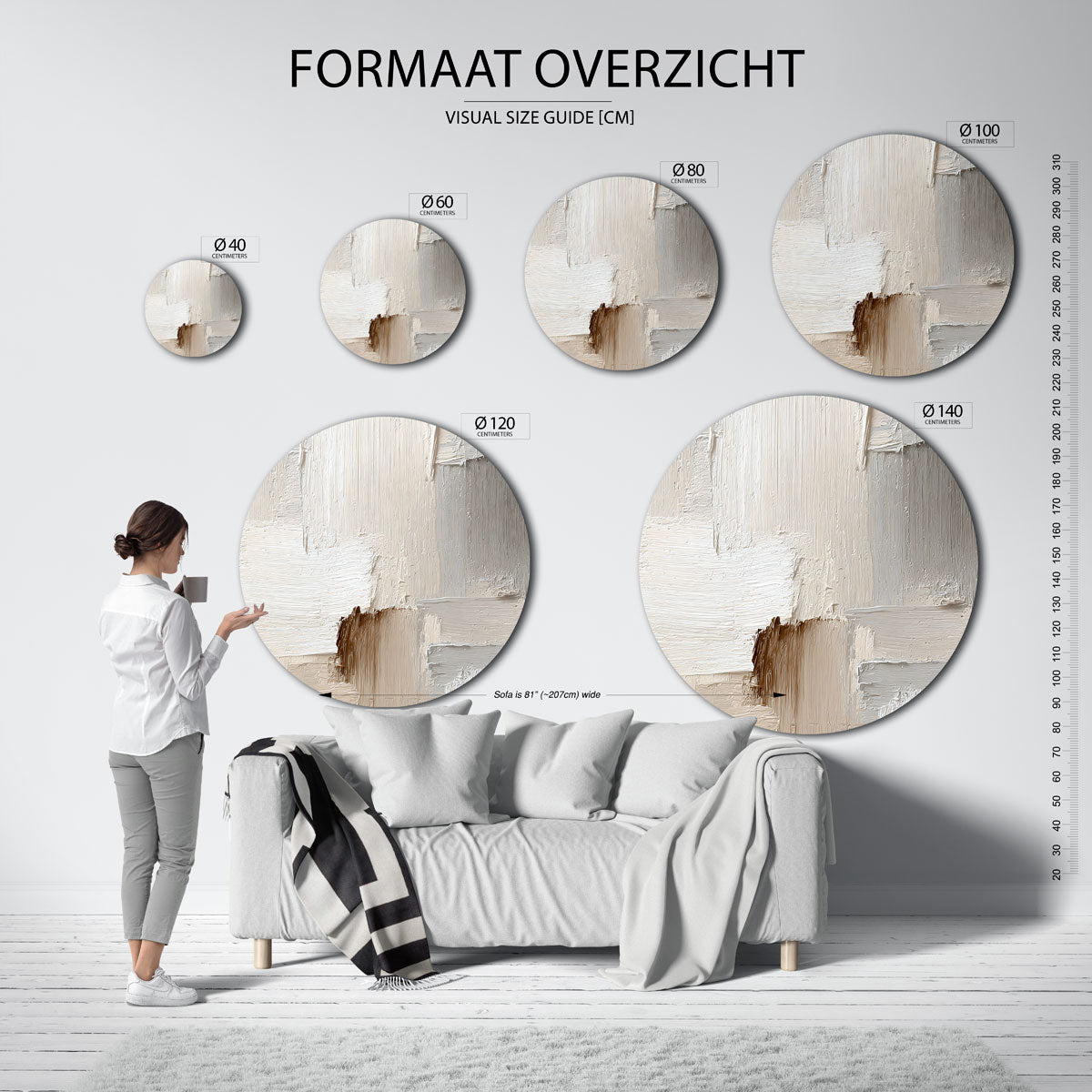 Beige textuur – abstracte wandkunst met textuur als muurcirkel