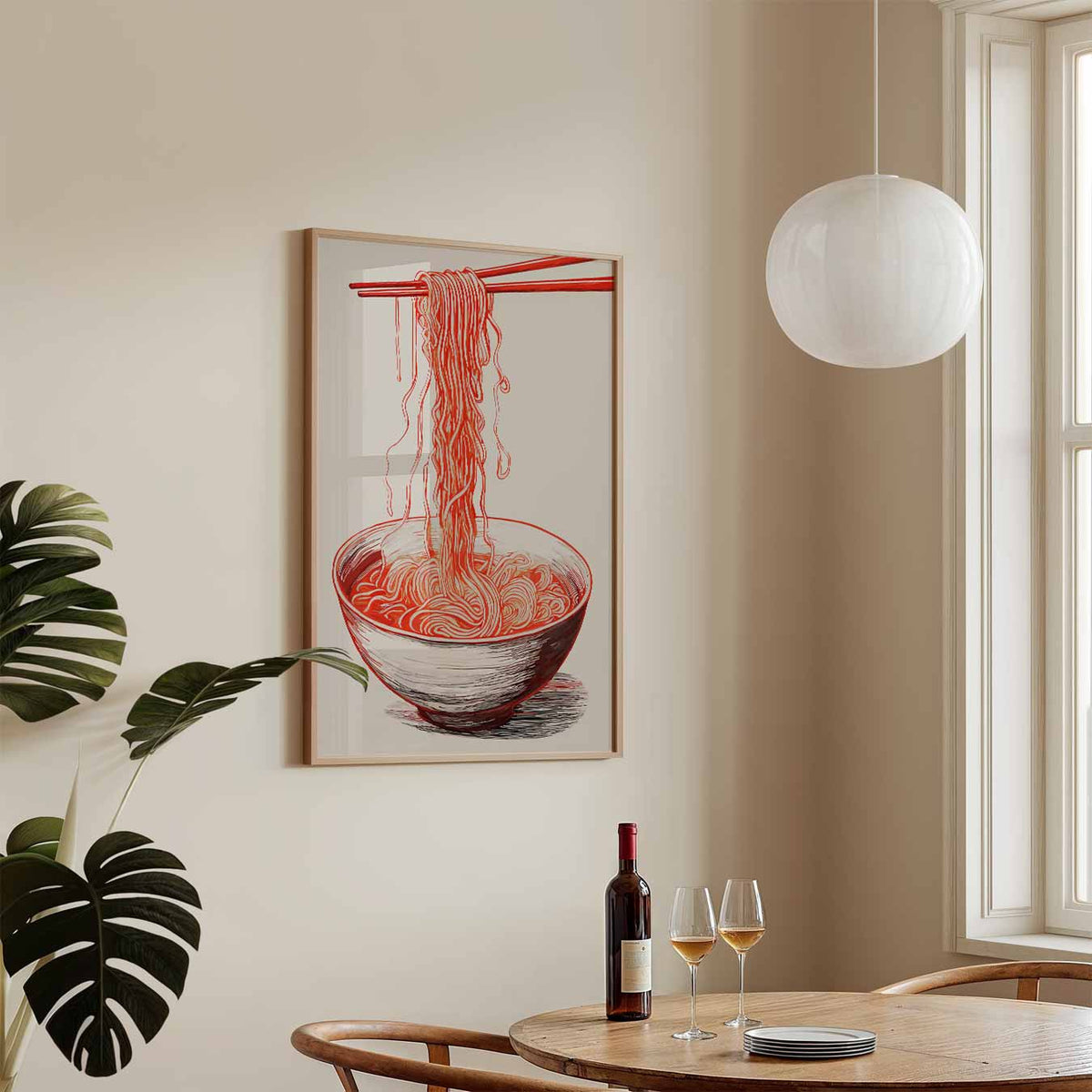 Stijlvolle Rode Ramen – keukenposter in staand formaat