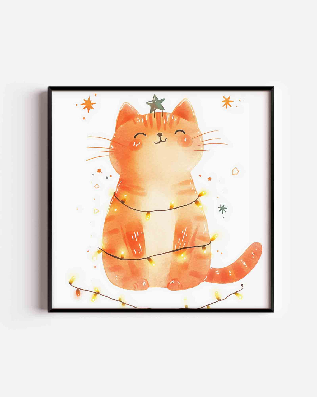 Kattenposter met lichtjes – vierkante kinderposter als wanddecoratie