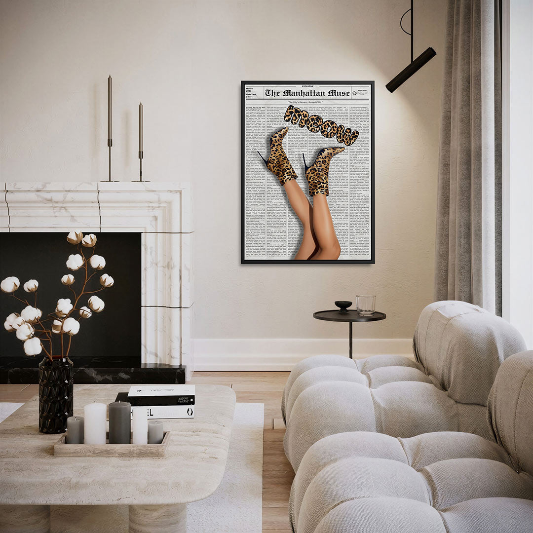 Luipaardprint schoenen – staand wanddecoratie kunstwerk