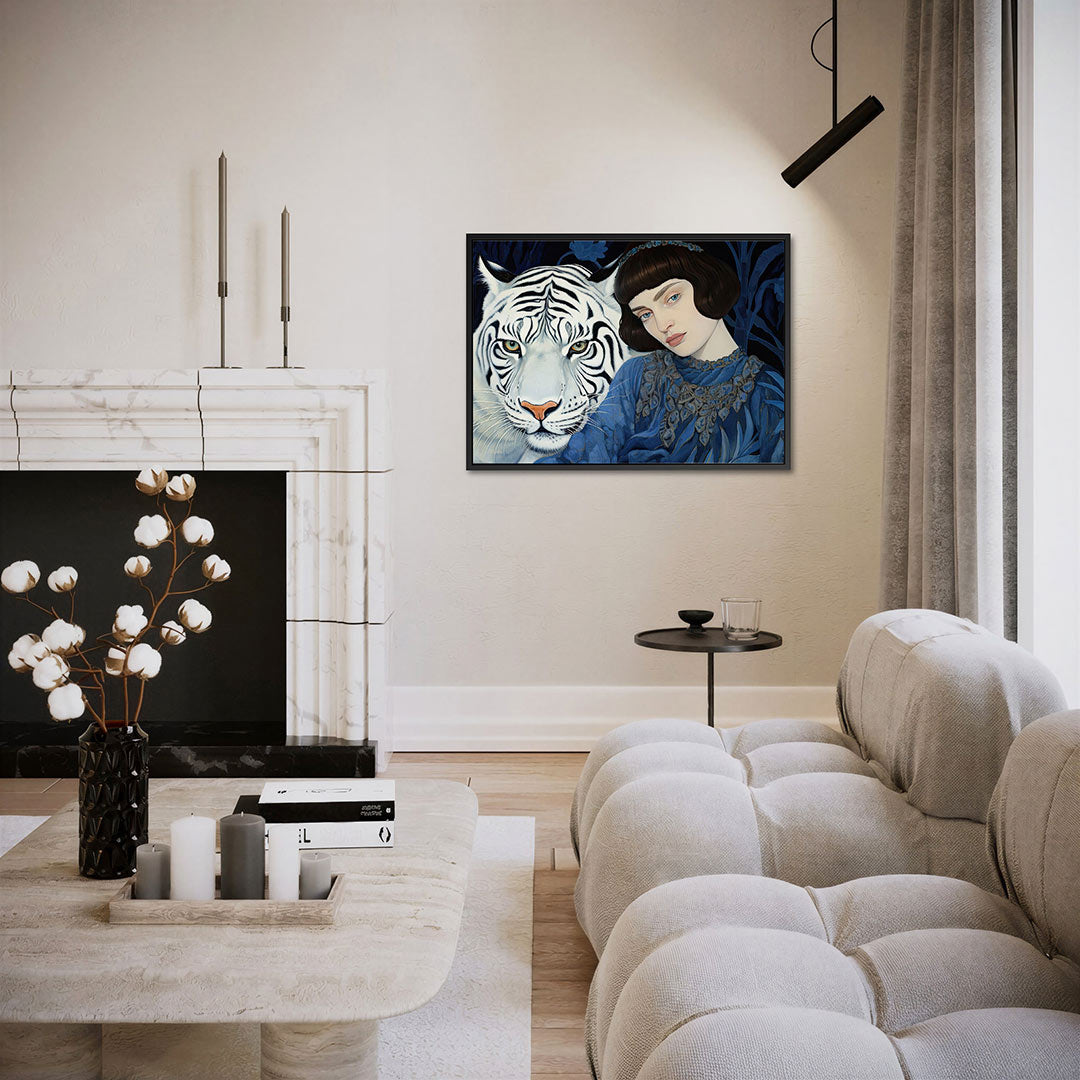Dromerige tijger – Wanddecoratie kunstwerk – liggende wanddecoratie