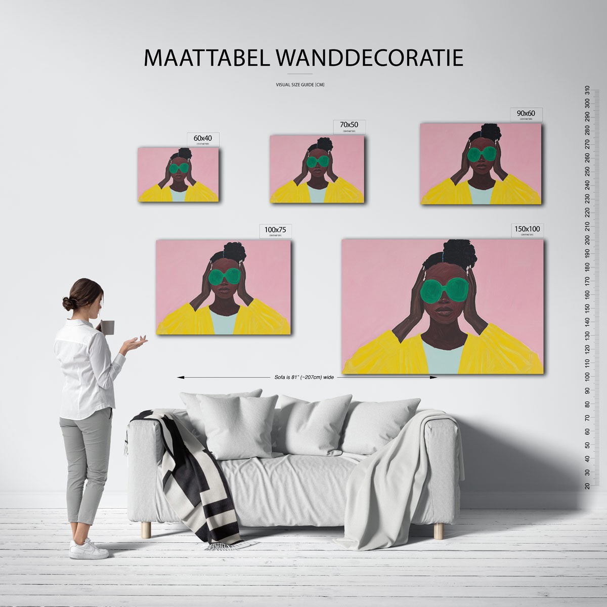 Kleurrijke portretuitdrukking – Kleurrijk – moderne liggende wanddecoratie