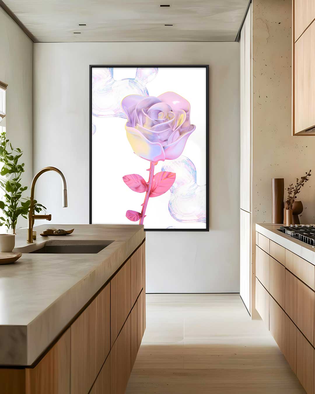 Magische Roos Sculptuur – plexiglas wanddecoratie in portret formaat