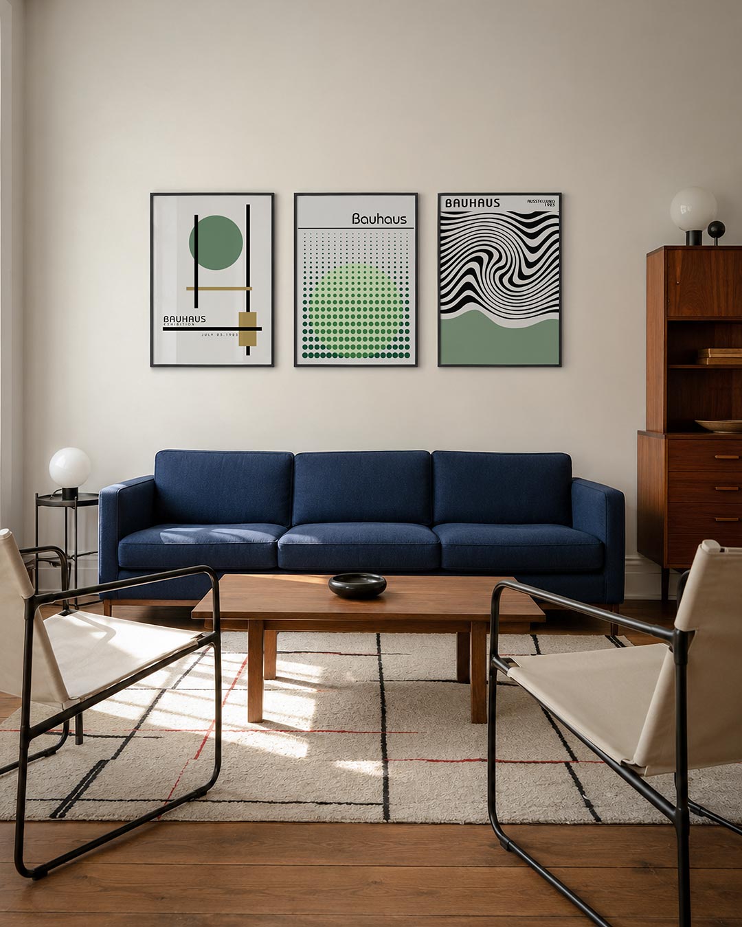 Lijnen en vlakken driedelige posterset – deze posterset in drie delen toont een spel van zwarte lijnen en kleurvlakken. Een