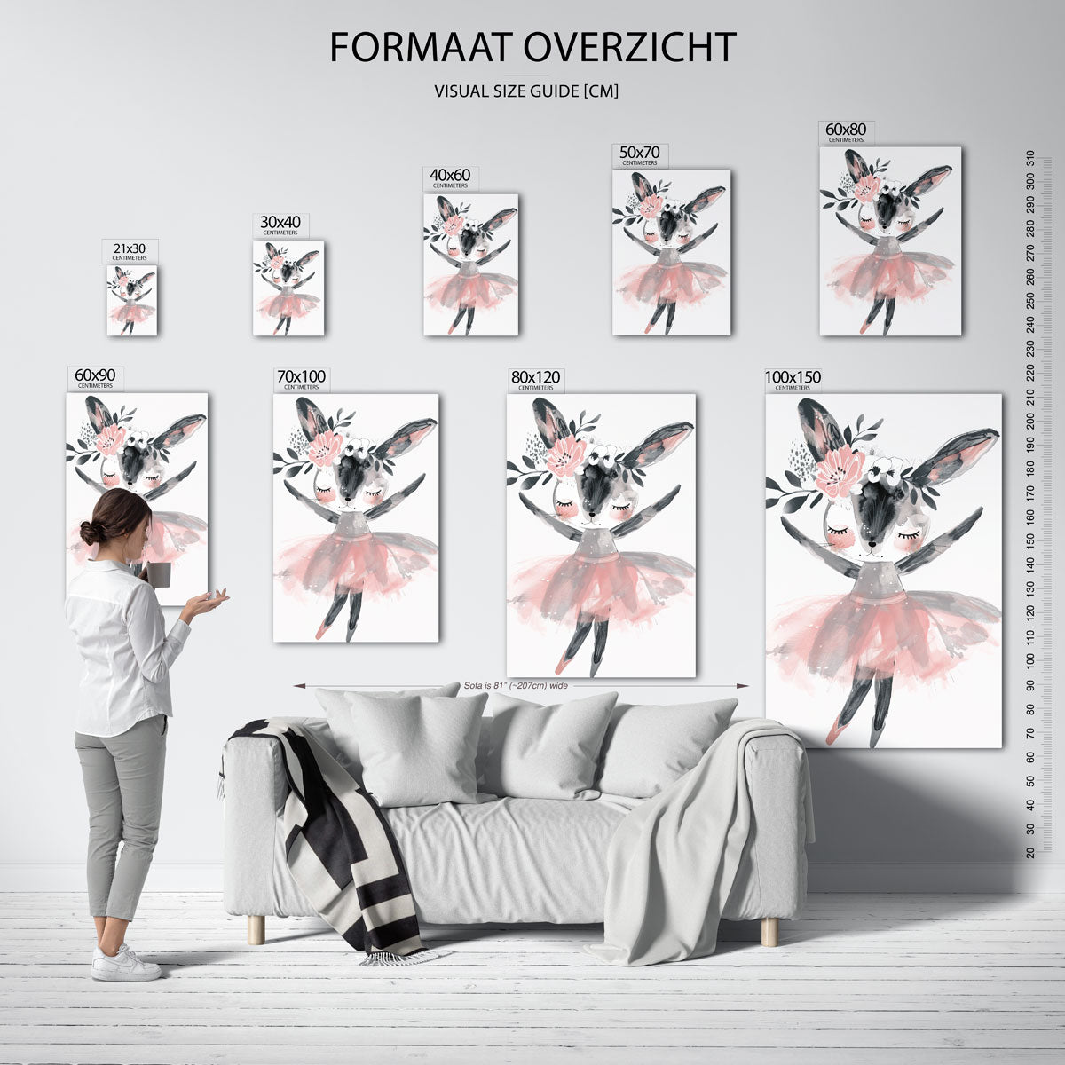 Dansend konijn – staande muurposter voor de kinderkamer