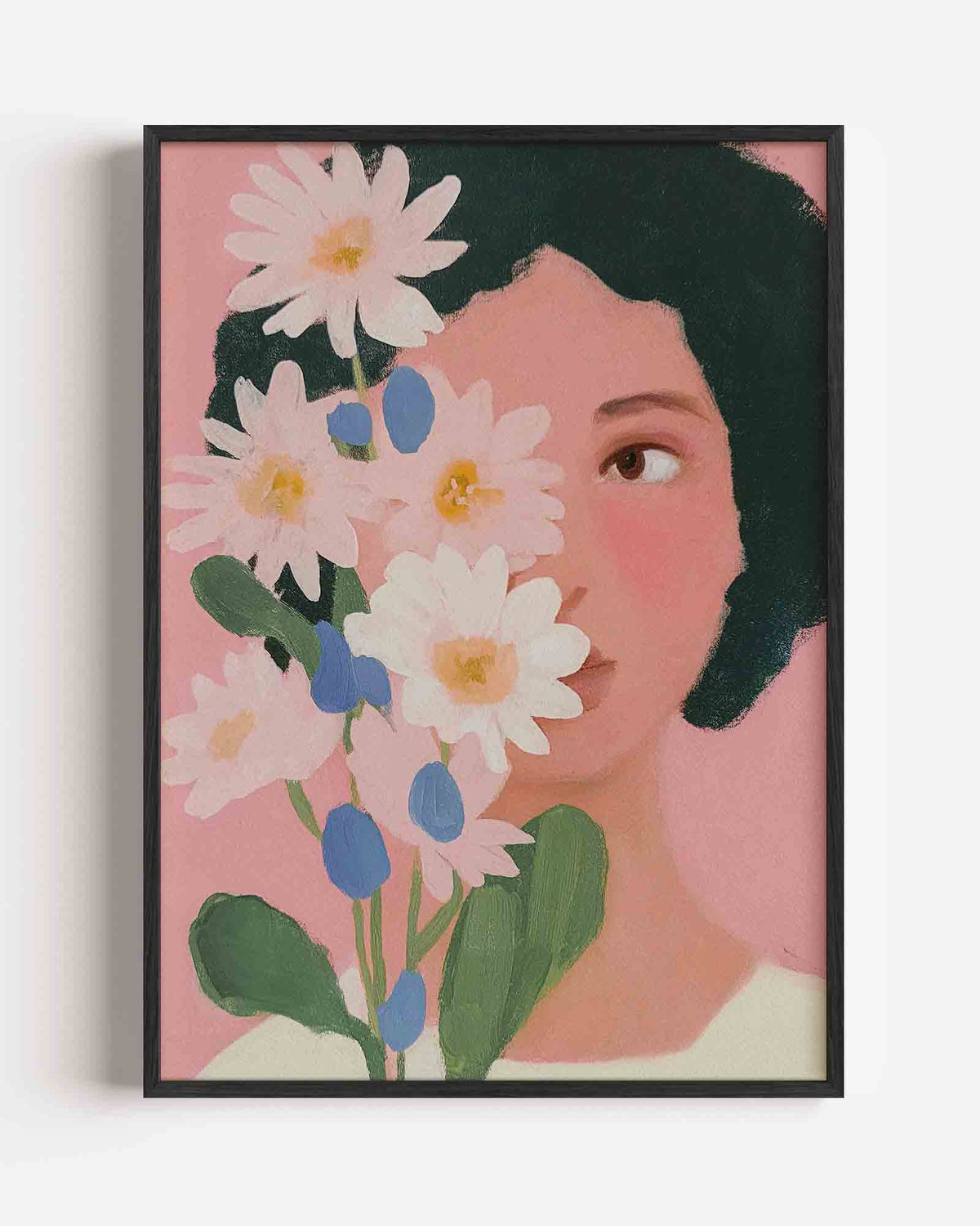 Bloemen en gezicht – pastel portret poster als wanddecoratie