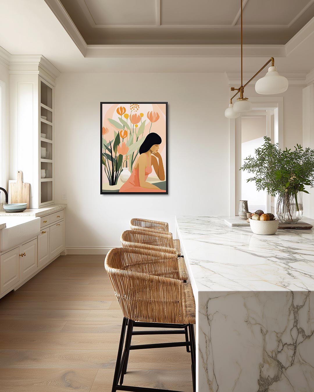 Vrouw met bloemen – staand wanddecoratie kunstwerk