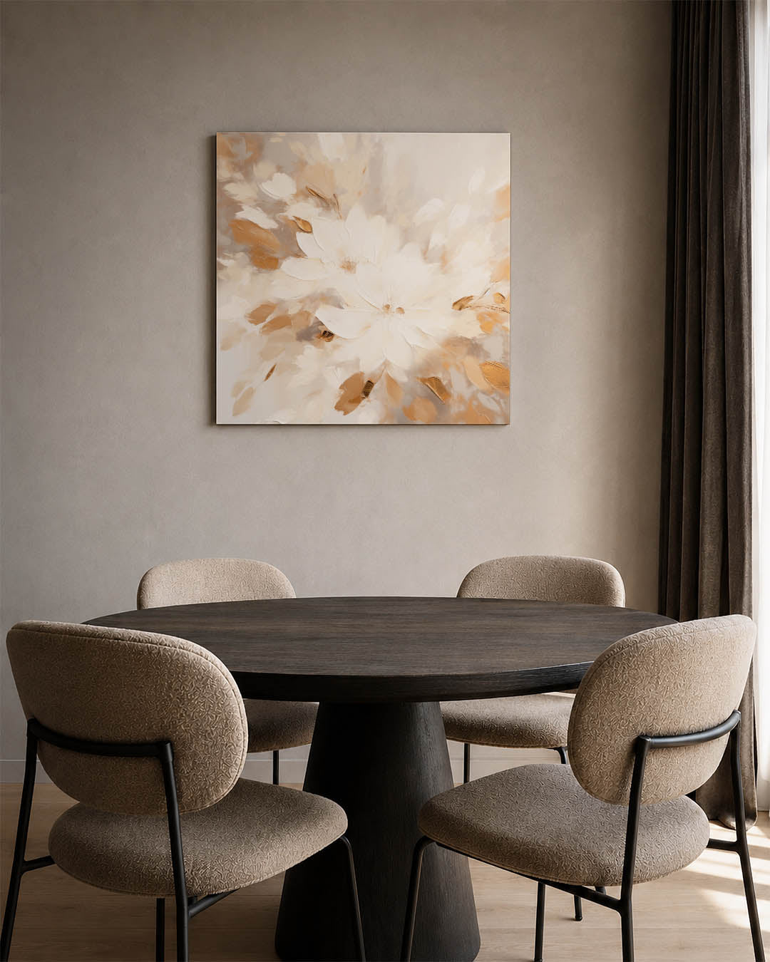 Bloemrijke compositie kunstwerk – derde productweergave – dit werk toont een dynamische compositie van vloeiende bloemvormen