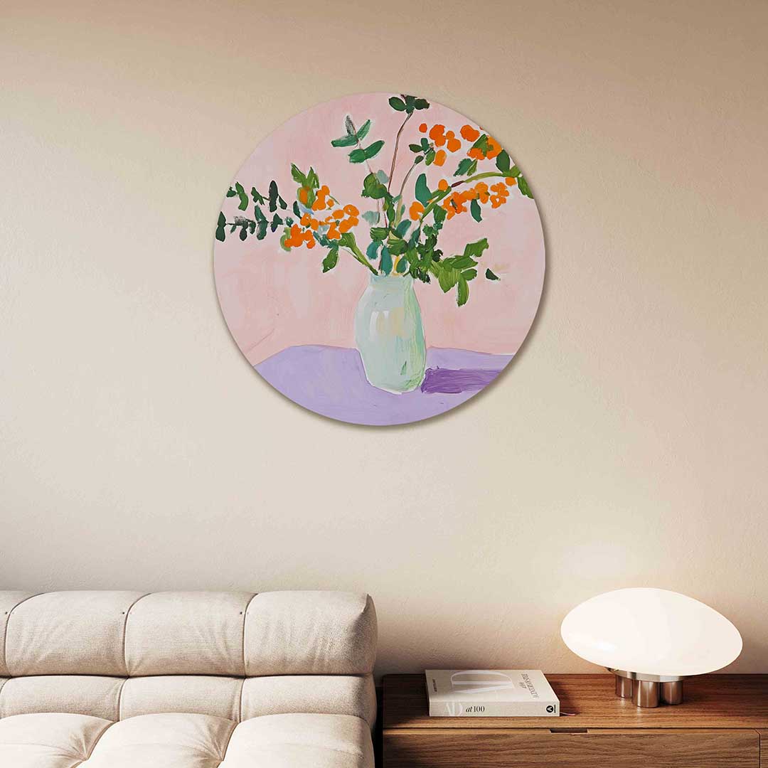 Bloemen in vaas – moderne abstracte muurcirkel voor aan de muur