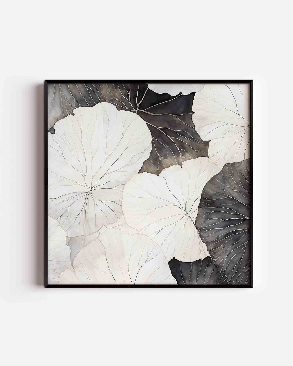 Bladeren in zwart wit – zacht abstracte vierkante poster als wanddecoratie