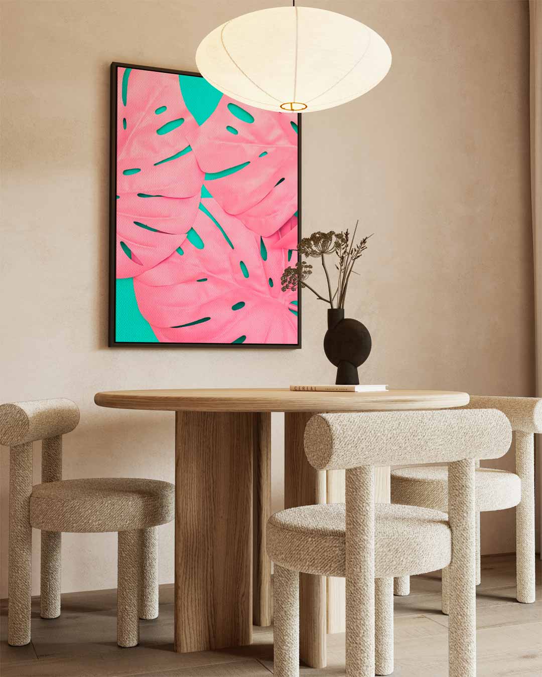 Tropische Roze Bladeren – dibond wanddecoratie in staand formaat