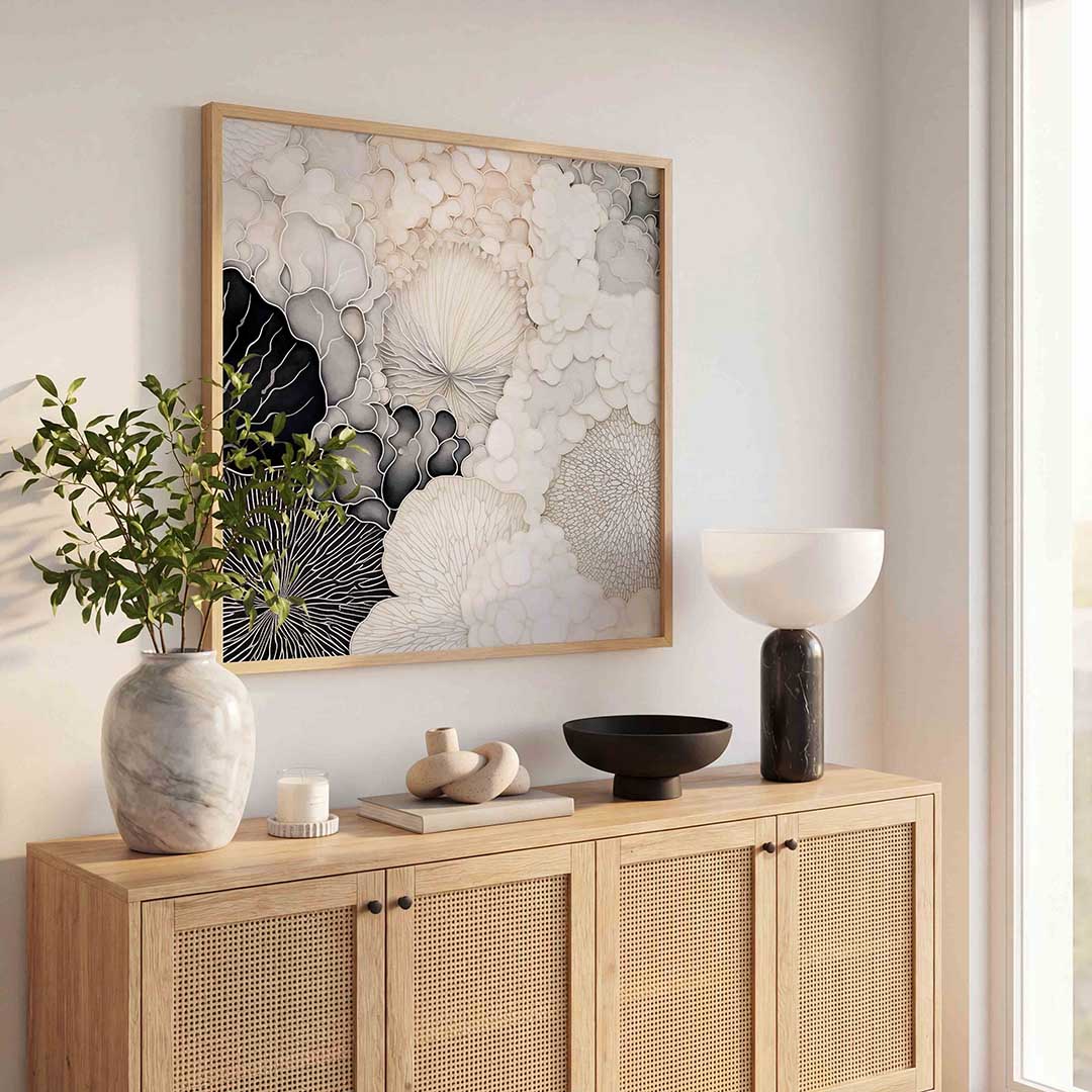 Organische vormen – rustige abstracte wandkunst als vierkante poster