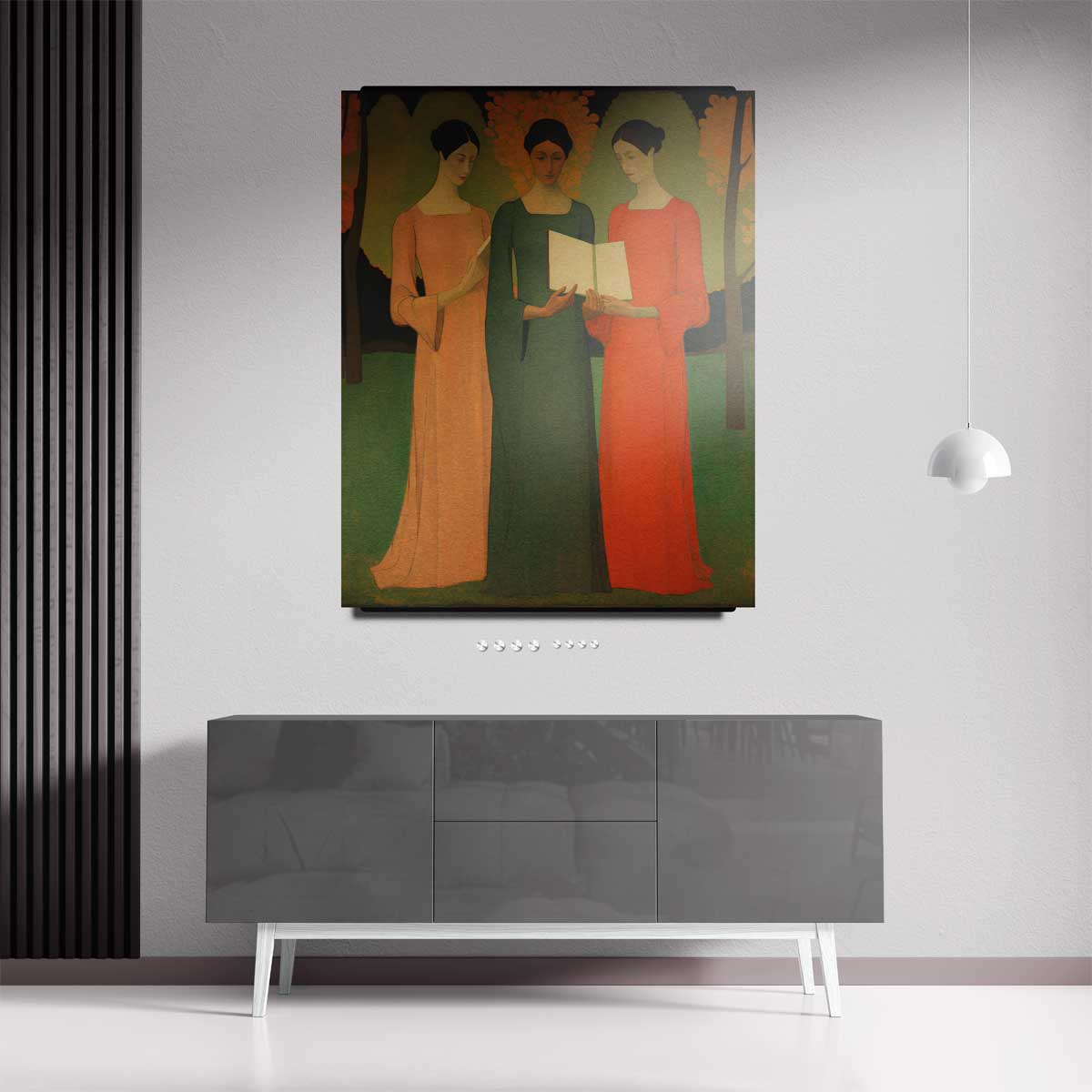 Vriendinnen in de Herfsttuin – staand kunstwerk voor modern interieur