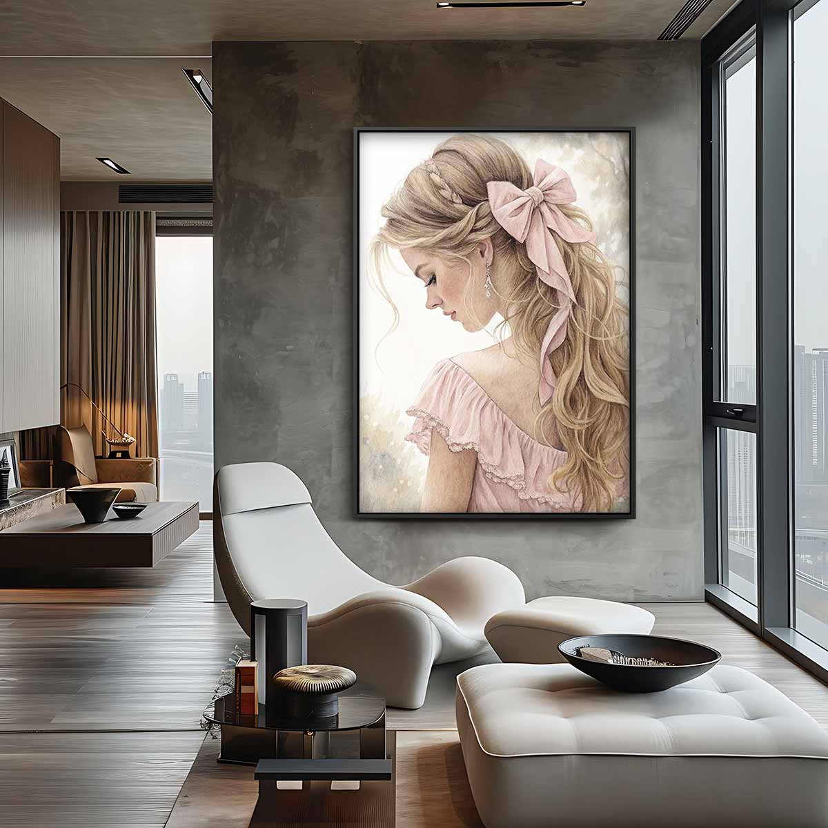 Betoverende Zachtroze Linten – staand kunstwerk voor modern interieur