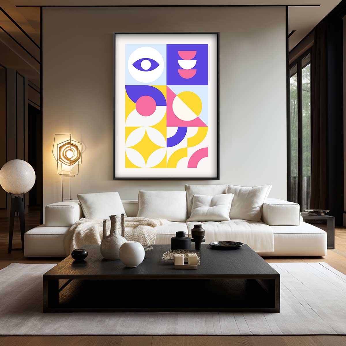 Kleurrijk Geometrisch Vreugde – modern portret kunstwerk van WallArtistic