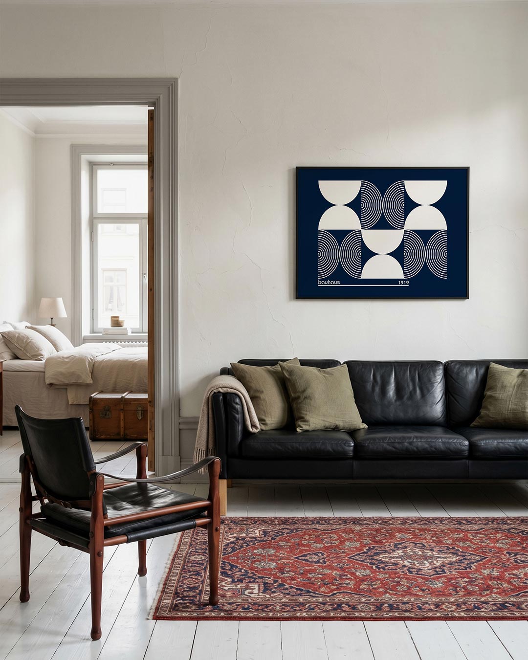 Cirkel en halve maan – geometrische Bauhaus poster in liggend formaat