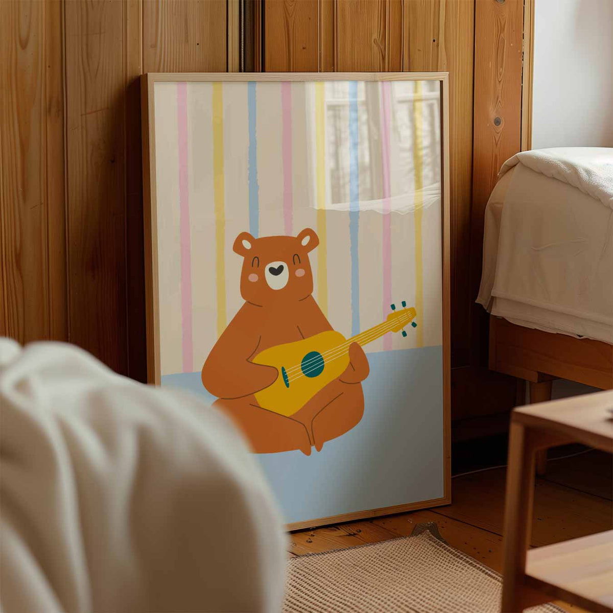 Vrolijke Beer Met Gitaar – kinderposter in staand formaat