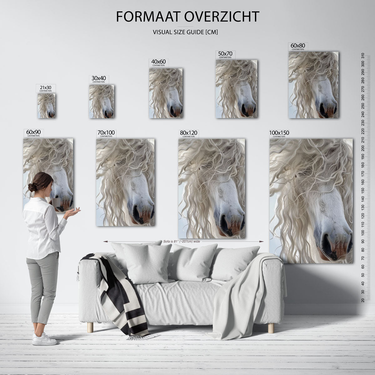 Witte paardenneus – staande muurposter met kleurrijke abstracte vormen