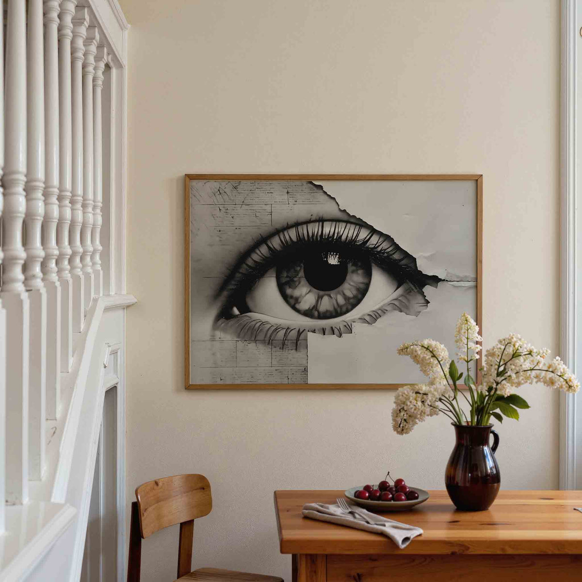 Oog in zwart wit – liggende illustratie poster als wanddecoratie