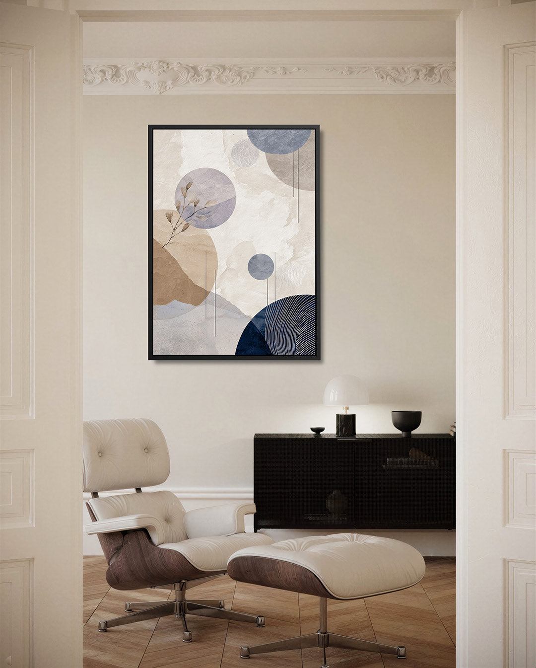 Cirkel en lijn compositie – staand wanddecoratie kunstwerk