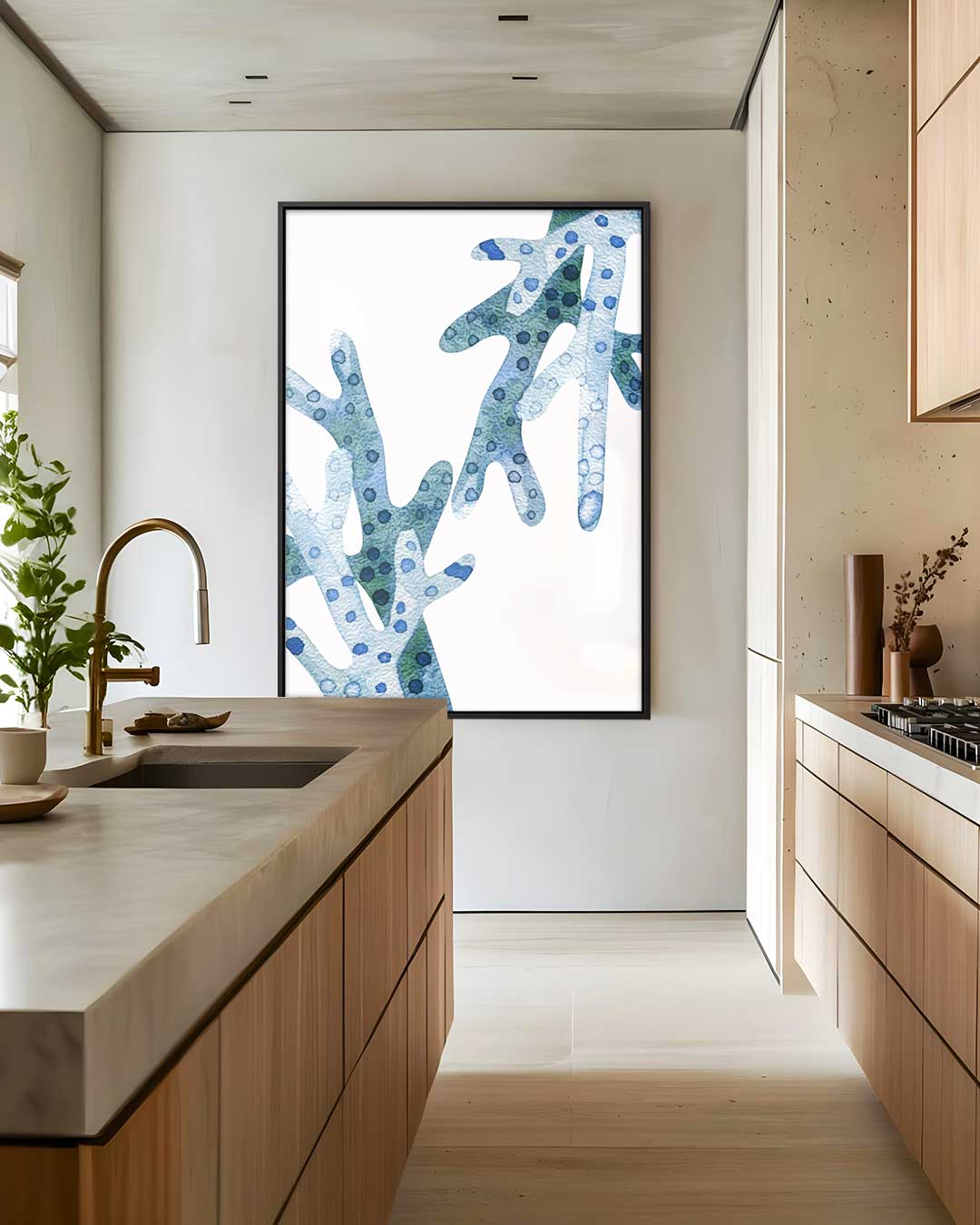 Abstracte Blauwe Koraalstructuur – staand kunstwerk voor modern interieur