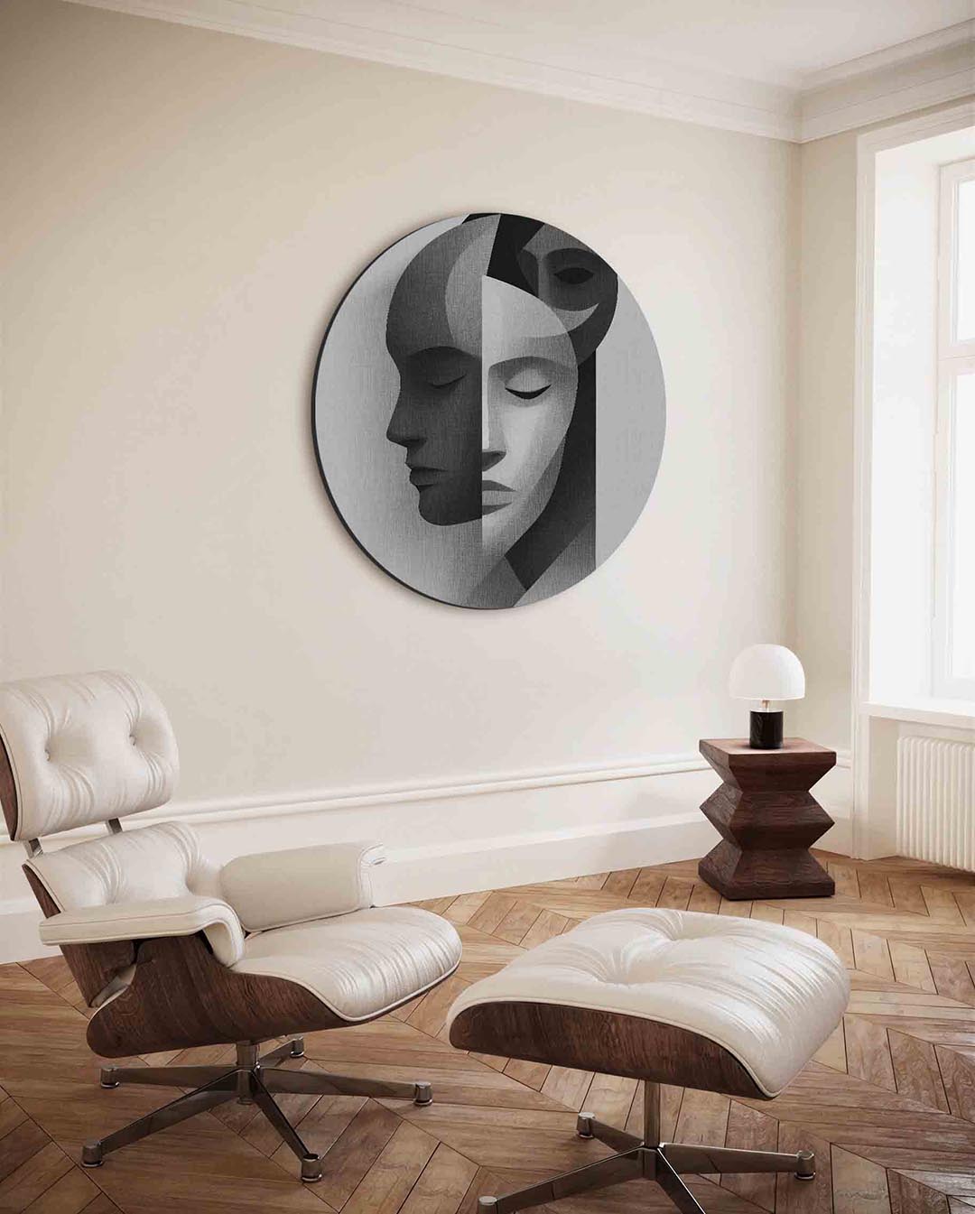 Abstracte gezichten – ronde wanddecoratie met abstract ontwerp