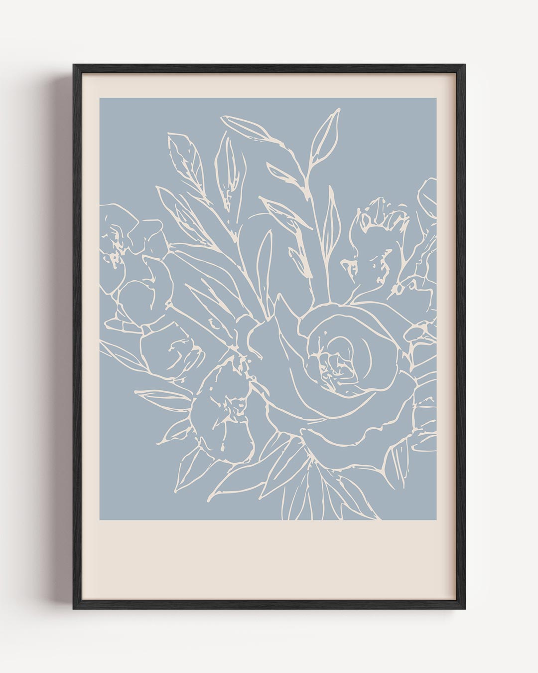 Elegante Bloemenposter in Subtiel Blauw – keuken portret poster als wanddecoratie
